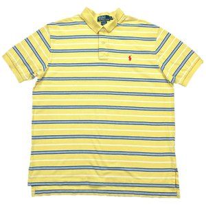 Yellow/Blue Striped The Iconic Mesh Polo Ralph Lauren Polo Shirt - XL (Like New)